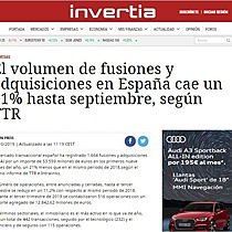 El volumen de fusiones y adquisiciones en Espaa cae un 21% hasta septiembre, segn TTR